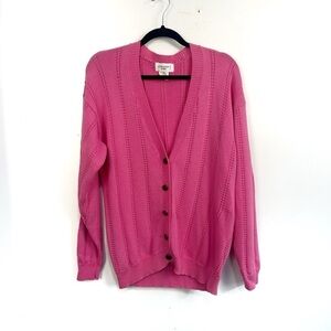 Vintage Oversize Pink Cotton Ribbed button Front cardigan Sz Small